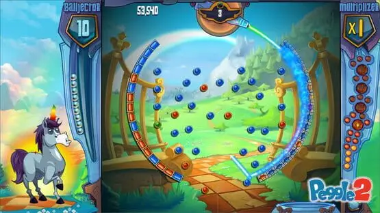 This contains a gameplay image of the game: Screenshot of Peggle 2