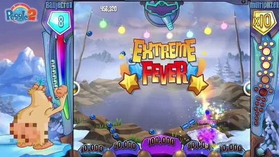This contains a gameplay image of the game: Screenshot of Peggle 2