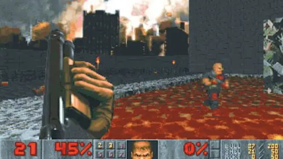 This contains a gameplay image of the game: Screenshot of Doom II: Hell on Earth