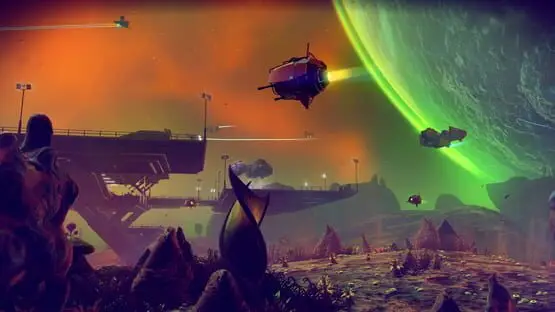 This contains a gameplay image of the game: Screenshot of No Man's Sky