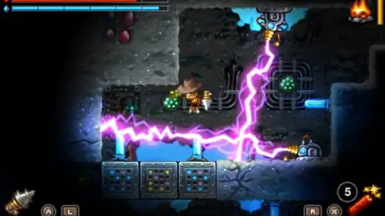 This contains a gameplay image of the game: Screenshot of SteamWorld Dig
