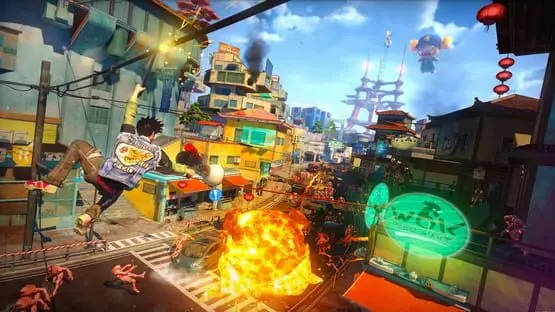 This contains a gameplay image of the game: Screenshot of Sunset Overdrive