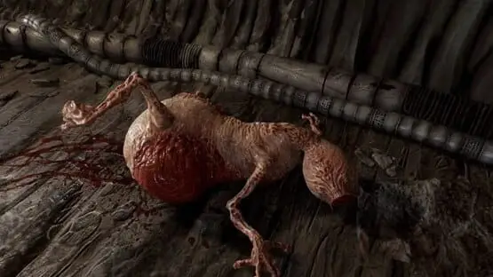 This contains a gameplay image of the game: Screenshot of Scorn
