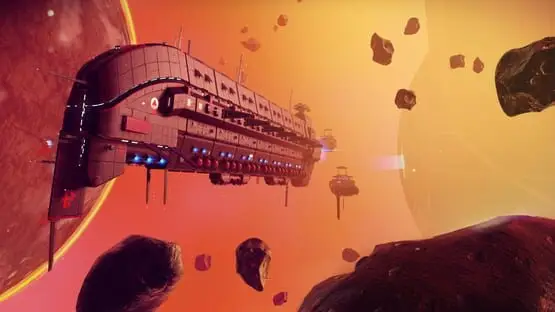 This contains a gameplay image of the game: Screenshot of No Man's Sky