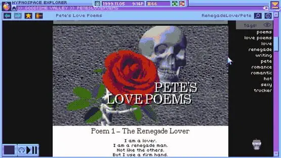 This contains a gameplay image of the game: Screenshot of Hypnospace Outlaw