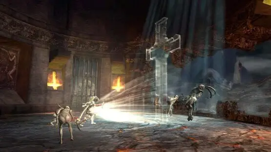 This contains a gameplay image of the game: Screenshot of Dante's Inferno