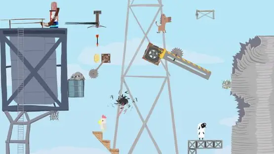This contains a gameplay image of the game: Screenshot of Ultimate Chicken Horse