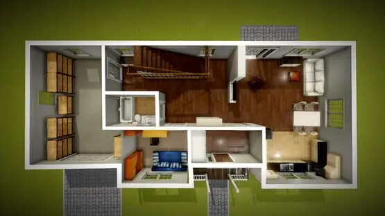 This contains a gameplay image of the game: Screenshot of House Flipper