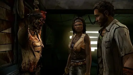 This contains a gameplay image of the game: Screenshot of The Walking Dead: Michonne