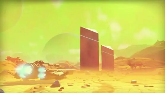 This contains a gameplay image of the game: Screenshot of No Man's Sky