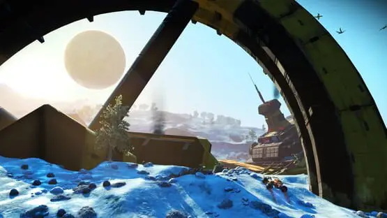 This contains a gameplay image of the game: Screenshot of No Man's Sky