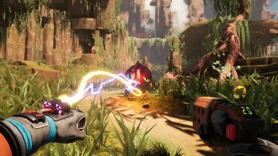 This contains a gameplay image of the game: Screenshot of Journey to the Savage Planet