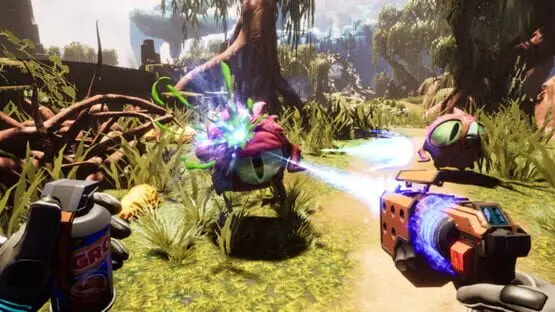 This contains a gameplay image of the game: Screenshot of Journey to the Savage Planet