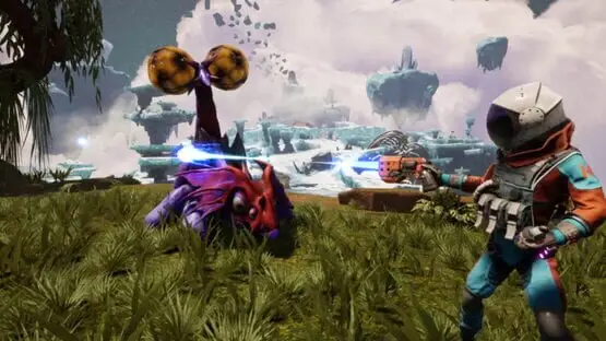 This contains a gameplay image of the game: Screenshot of Journey to the Savage Planet