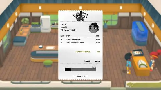 Это содержит изображение игрового процесса игры:Скриншот Rolling Hills: Make Sushi, Make Friends