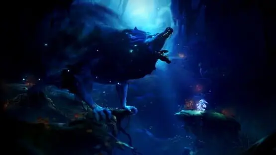 This contains a gameplay image of the game: Screenshot of Ori and the Will of the Wisps