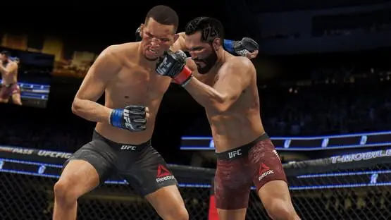 This contains a gameplay image of the game: Screenshot of EA Sports UFC 4