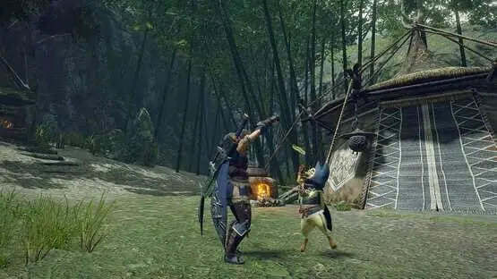 This contains a gameplay image of the game: Screenshot of Monster Hunter Rise