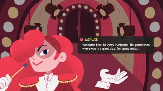 This contains a gameplay image of the game: Screenshot of Dicey Dungeons