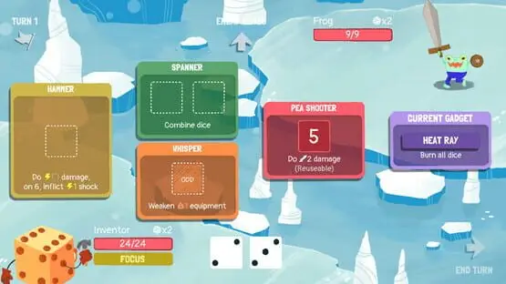 This contains a gameplay image of the game: Screenshot of Dicey Dungeons