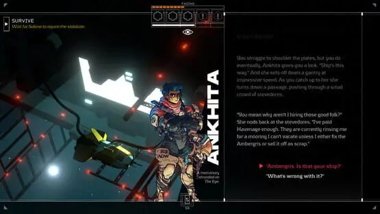 This contains a gameplay image of the game: Screenshot of Citizen Sleeper