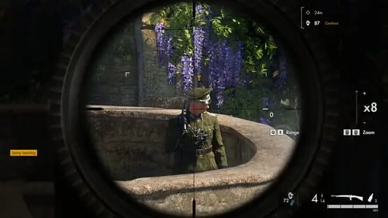 Isso contém uma imagem de jogabilidade do jogo:Captura de tela de Sniper Elite 5