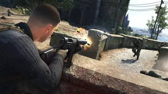 Isso contém uma imagem de jogabilidade do jogo:Captura de tela de Sniper Elite 5