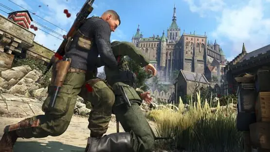 Isso contém uma imagem de jogabilidade do jogo:Captura de tela de Sniper Elite 5