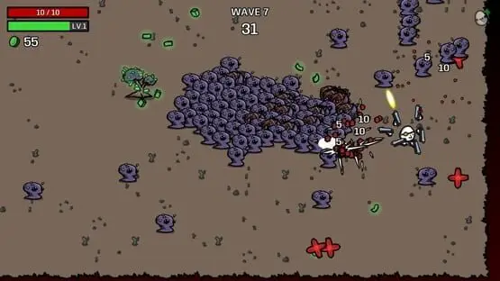 This contains a gameplay image of the game: Screenshot of Brotato