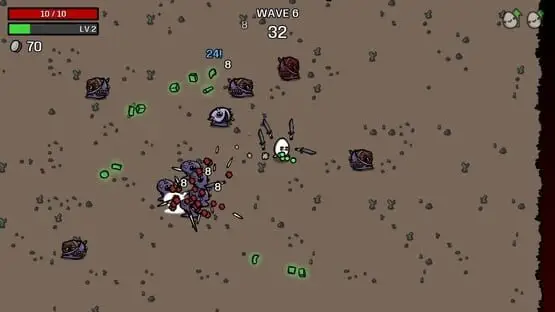 This contains a gameplay image of the game: Screenshot of Brotato
