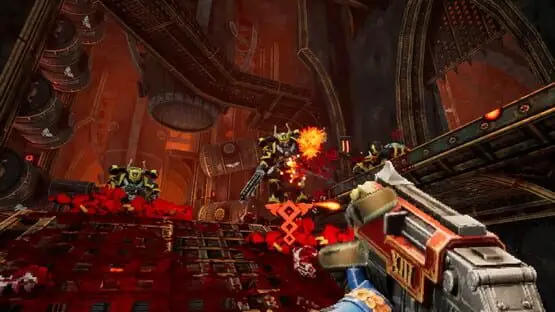 This contains a gameplay image of the game: Screenshot of Warhammer 40,000: Boltgun