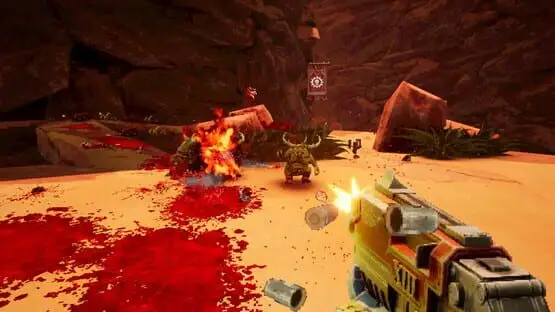 This contains a gameplay image of the game: Screenshot of Warhammer 40,000: Boltgun