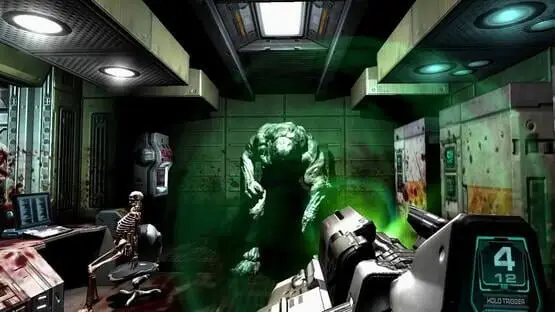 This contains a gameplay image of the game: Screenshot of Doom 3