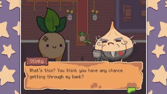 Esto contiene una imagen de juego de: Captura de pantalla de Turnip Boy Robs a Bank
