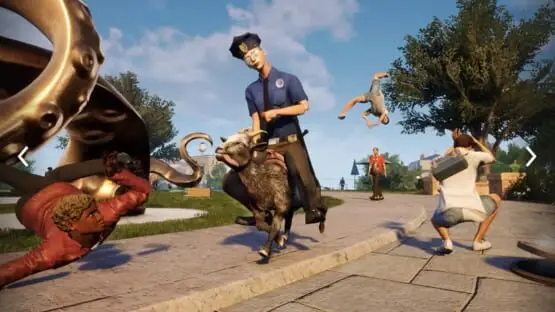 This contains a gameplay image of the game: Screenshot of Goat Simulator 3: Goat in a Box Edition