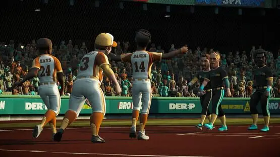 This contains a gameplay image of the game: Screenshot of 4 - Super Mega Baseball 4