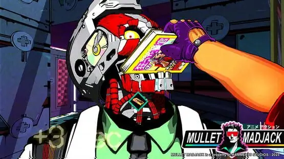 Isso contém uma imagem de jogabilidade do jogo:Captura de tela de Mullet Madjack