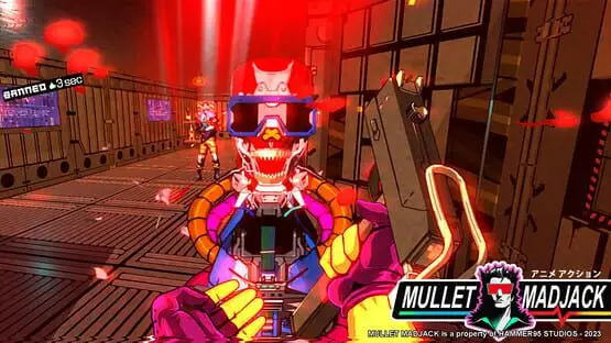 Isso contém uma imagem de jogabilidade do jogo:Captura de tela de Mullet Madjack