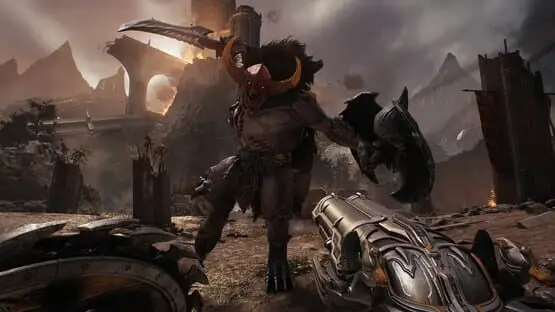 This contains a gameplay image of the game: Screenshot of Doom: The Dark Ages
