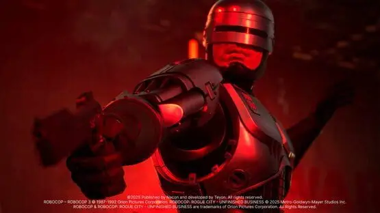 This contains a gameplay image of the game: Screenshot of RoboCop: Rogue City - Unfinished Business