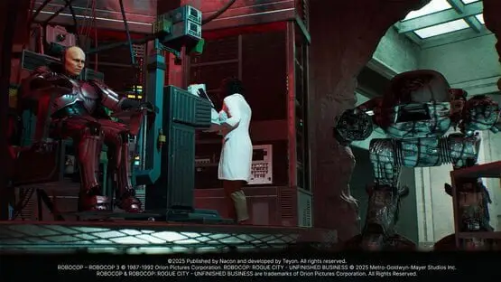 This contains a gameplay image of the game: Screenshot of RoboCop: Rogue City - Unfinished Business