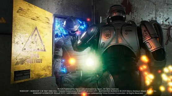 This contains a gameplay image of the game: Screenshot of RoboCop: Rogue City - Unfinished Business