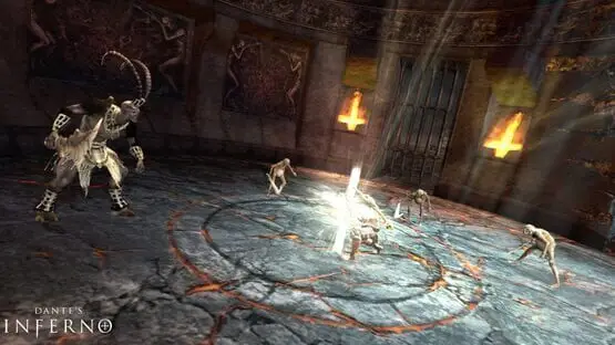 This contains a gameplay image of the game: Screenshot of Dante's Inferno