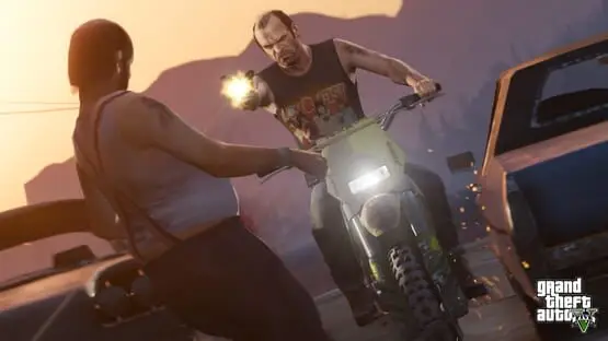 This contains a gameplay image of the game: Screenshot of Grand Theft Auto V