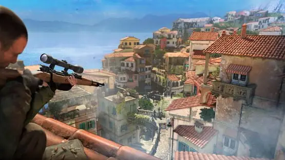 This contains a gameplay image of the game: Screenshot of Sniper Elite 4
