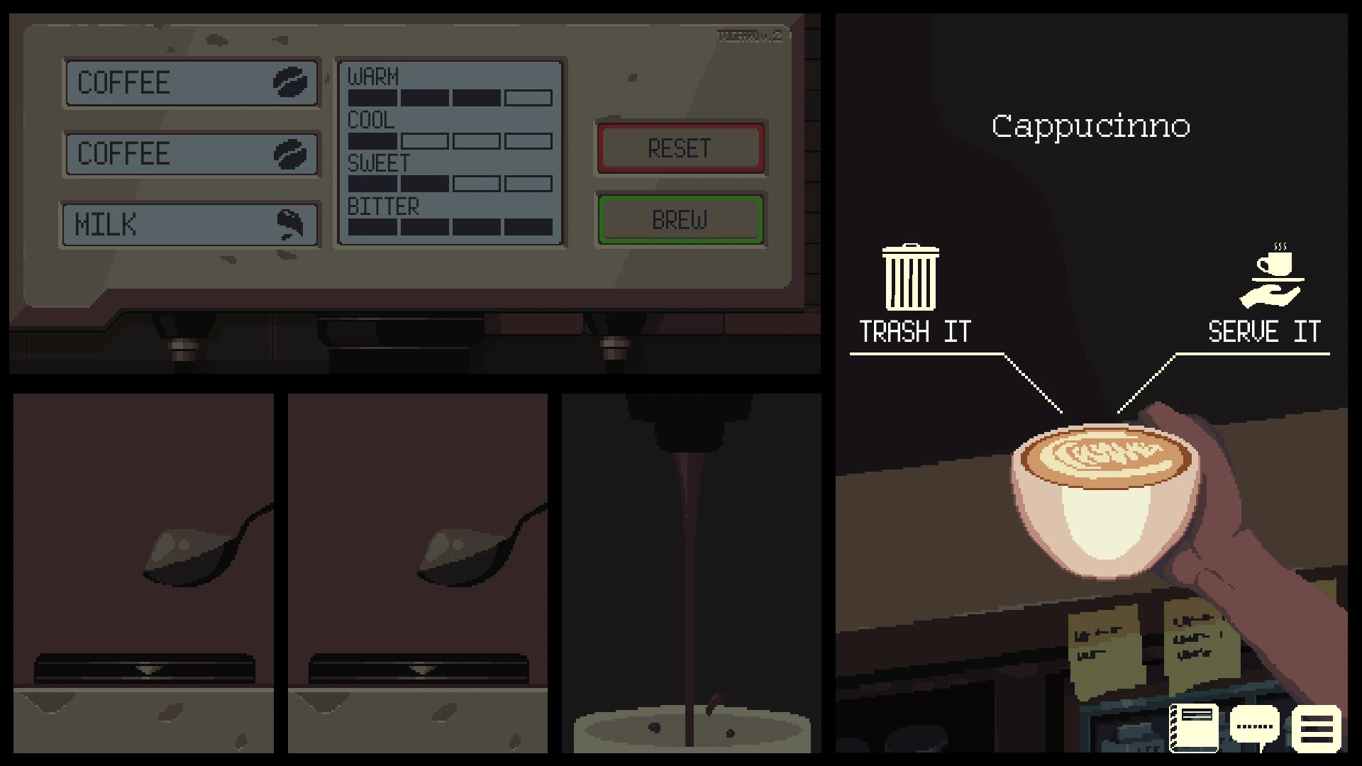 This contains a gameplay image of the game: Screenshot of Coffee Talk