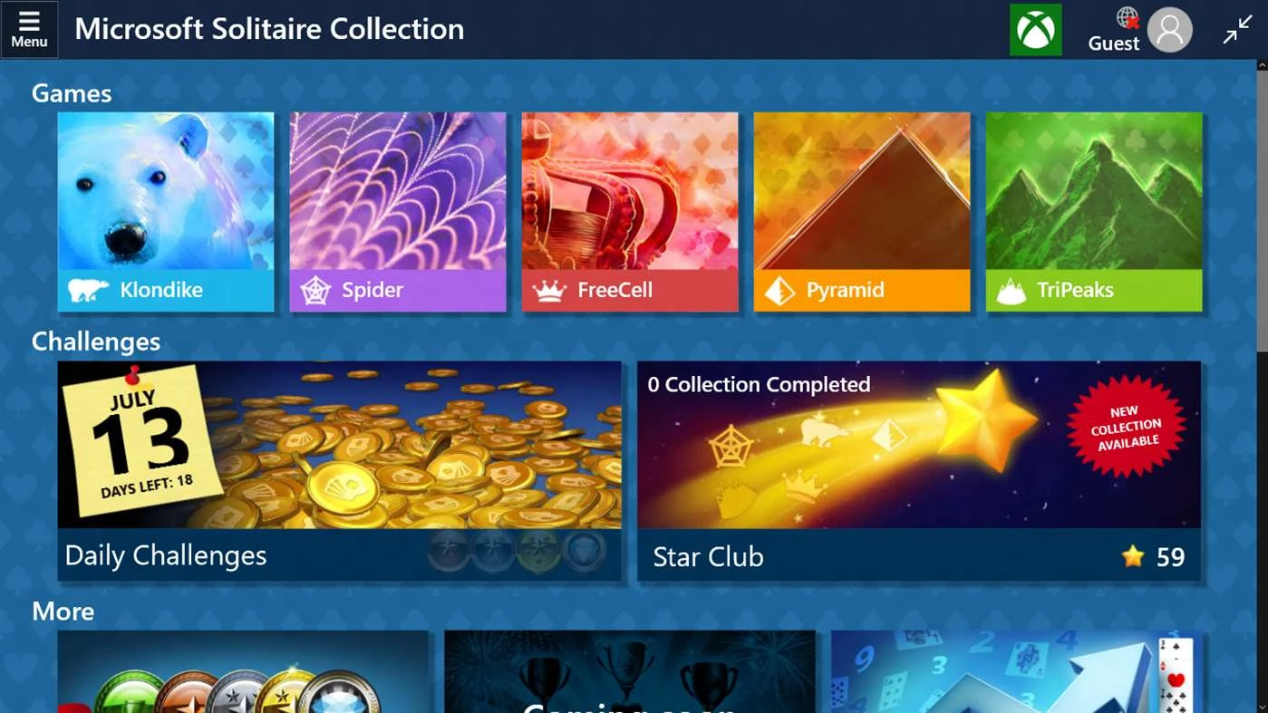 Hier ist ein Gameplay-Bild des Spiels:Screenshot von Microsoft Solitaire Collection