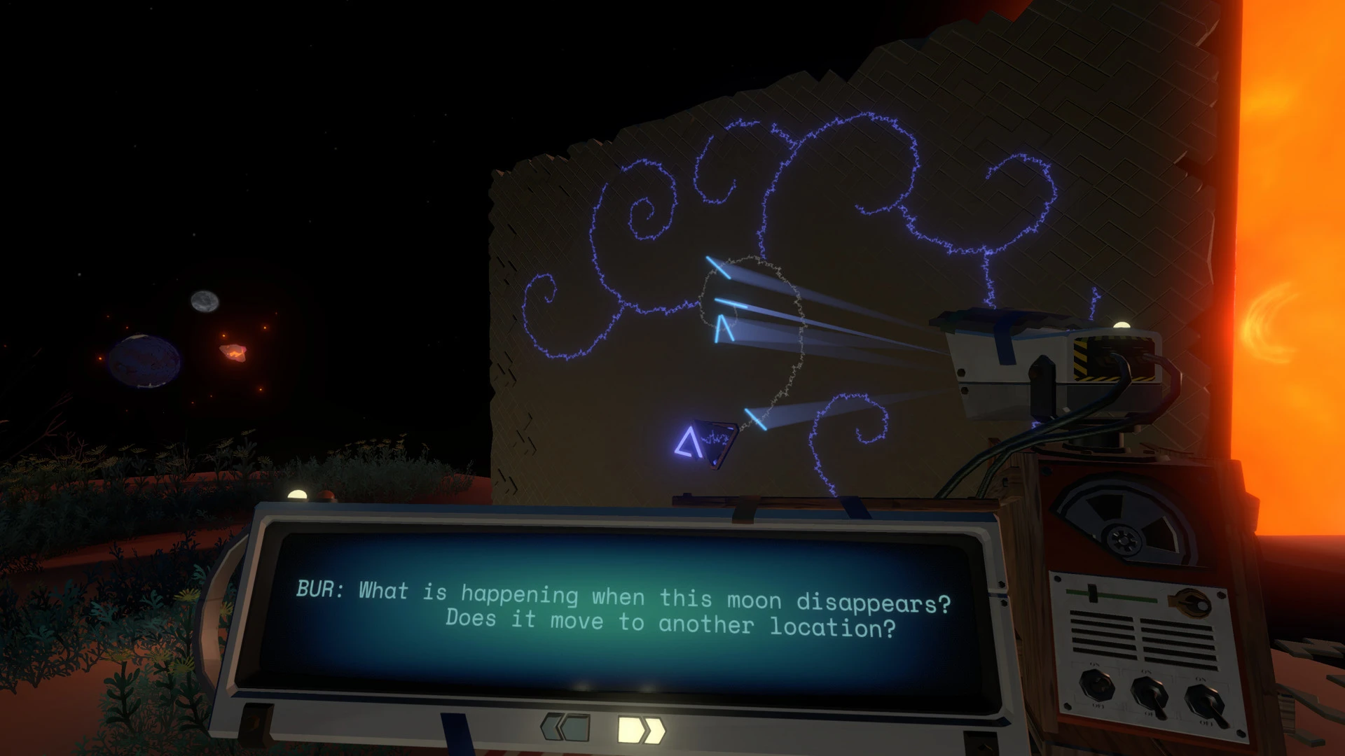 This contains a gameplay image of the game: Screenshot of Outer Wilds