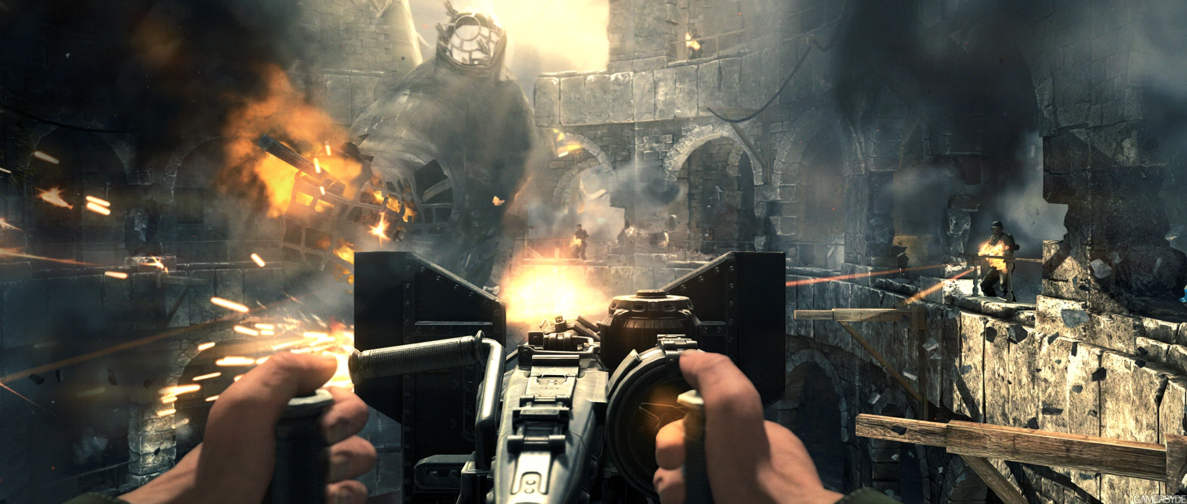 This contains a gameplay image of the game: Screenshot of Wolfenstein: The New Order