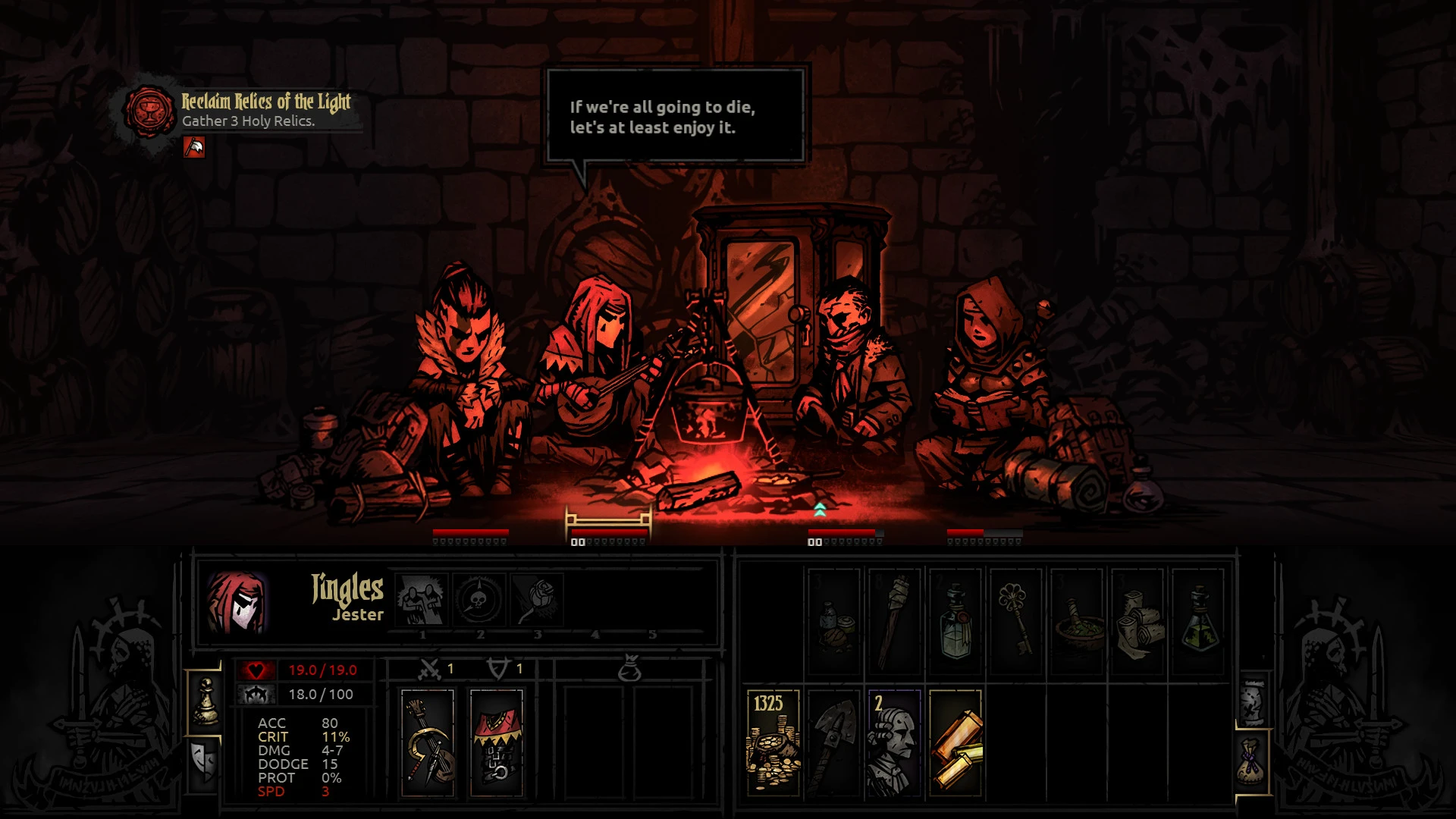 This contains a gameplay image of the game: Screenshot of Darkest Dungeon